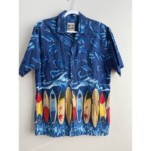 Steve And Barry's Classic Hawaiian Shirt M Surfboards Blue Ocean 100% Cotton USA